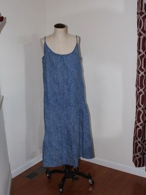 DKNY Pure, Blue Printed Spaghetti Strap Midi length Dress NWT